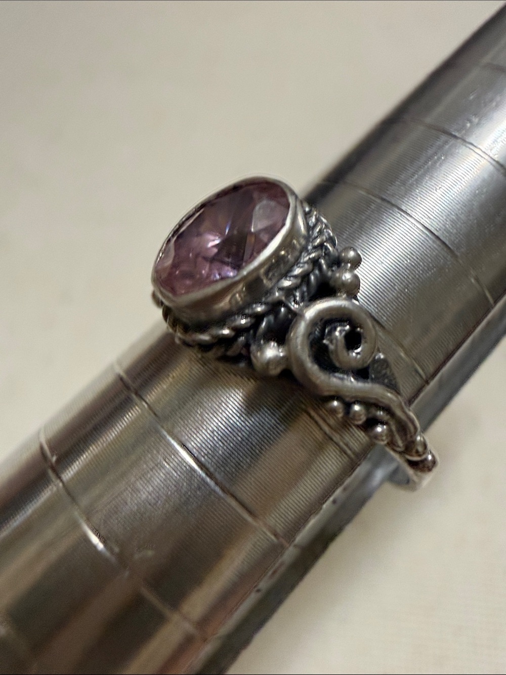 Sterling Silver 925 Filigree Ring with Pink Gemstone Crystal size 4.75 - Picture 2 of 12